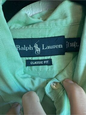 Ralph Lauren Green Classic Fit Button-Up Shirt spring green with purple pony